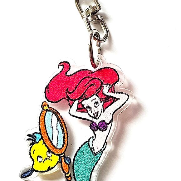 Ariel and Flounder Keychain Mirror Design The Little Mermaid Acrylic Disney - Picture 1 of 2